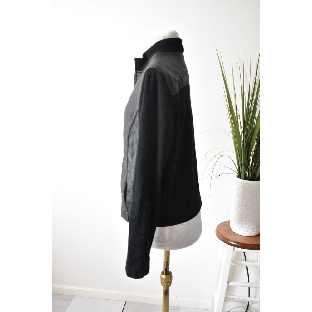 Jaclyn Smith Leather Knit Jacket Womens M Black Y2K Mixed Media Full Zip Moto - Picture 4 of 9